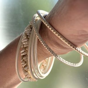Assorted White Bangles Layered Vintage  Faux Pearl